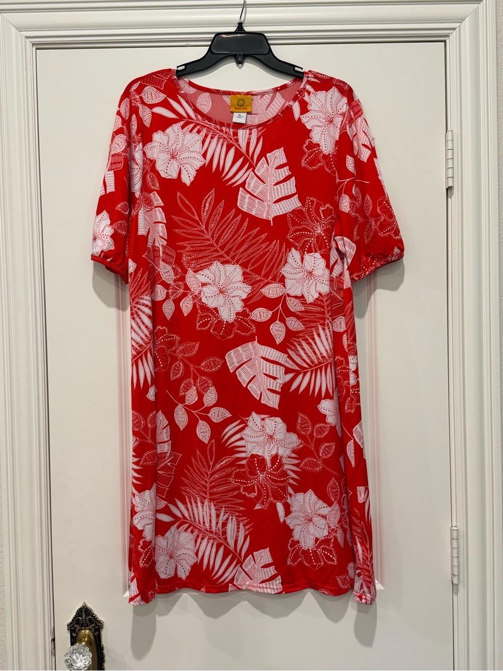 Ladies Ruby Rd Red Tropical Hawaiian Midi Dress Size X-Large